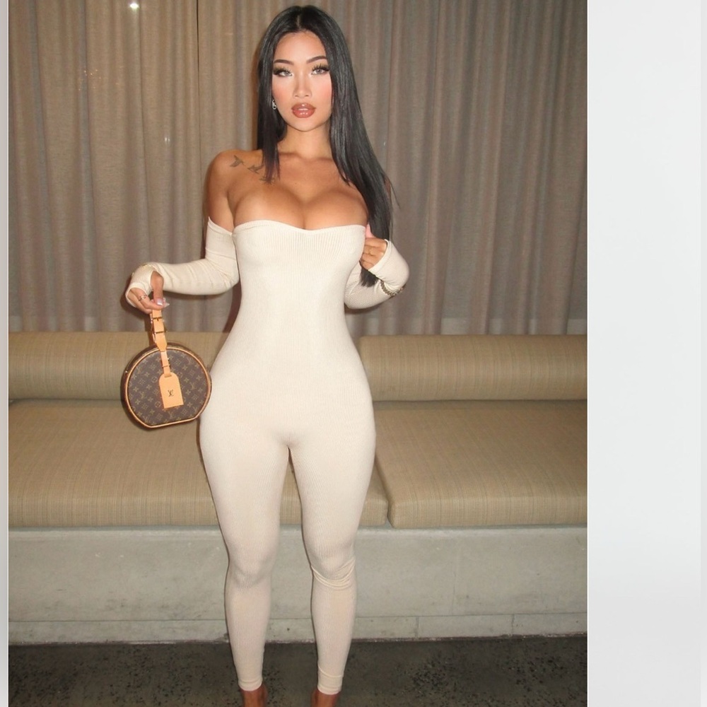 Katie Snatched Cream Off-Shoulder Jumpsuit